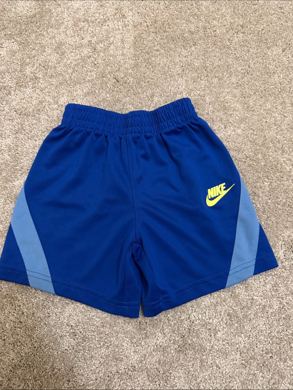 Nike Boys Royal Blue Shorts with Light Blue Panels and Yellow Logo